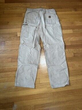 Carhartt Dungaree Fit Khaki Paint Splatter Pants Size 34x34 FREE SHIPPING